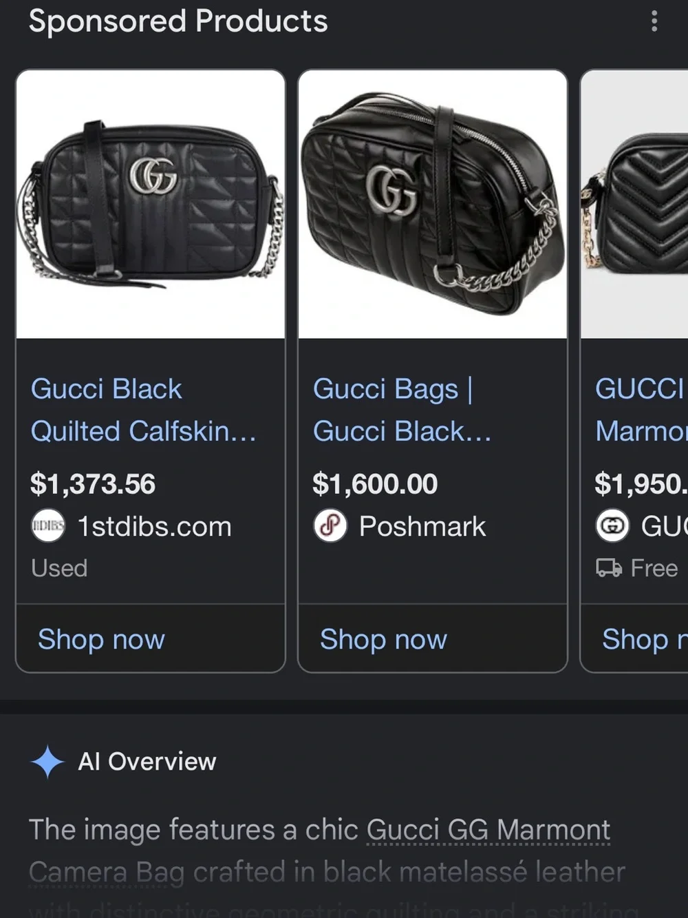 Gucci Black Quilted GG Marmont Crossbody Bag